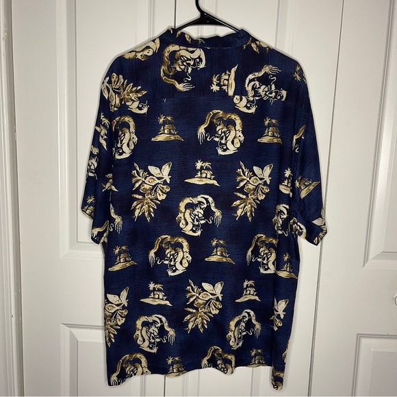 Greg Norman Navy Blue Linen Blend Button Up Size Large Tropical Short Sleeve - Picture 4 of 6